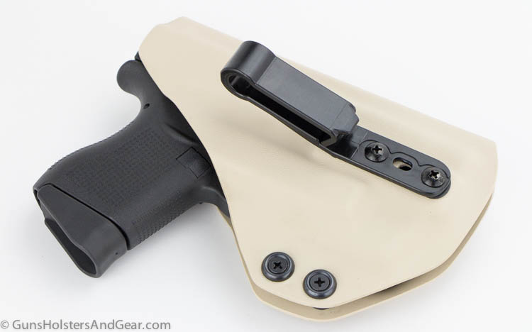 Shown in this photograph is the YetiTac Fireside Holster for the G43. It is an IWB holster - inside-the-waistband - a handgun holster is a device used to hold or restrict the undesired movement of a handgun, most commonly in a location where it can be easily withdrawn for immediate use.