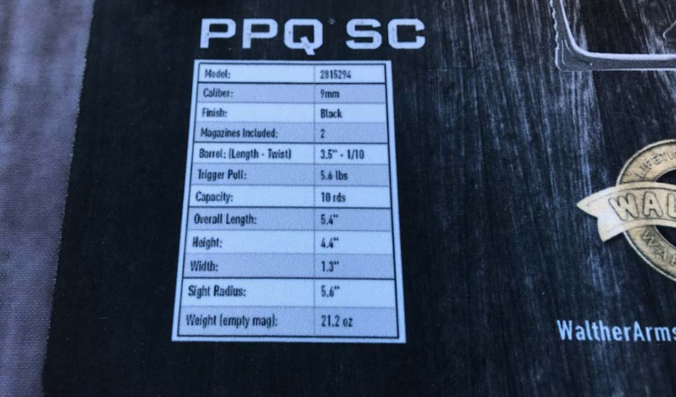 Walther PPQ SC specs