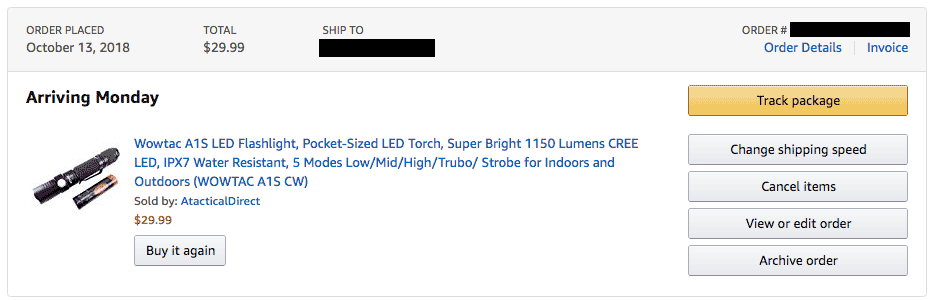 Amazon Flashlight Order
